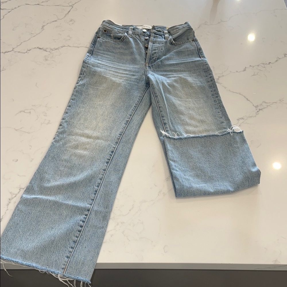 Denim Forum Blue Flare Wide Leg Jeans